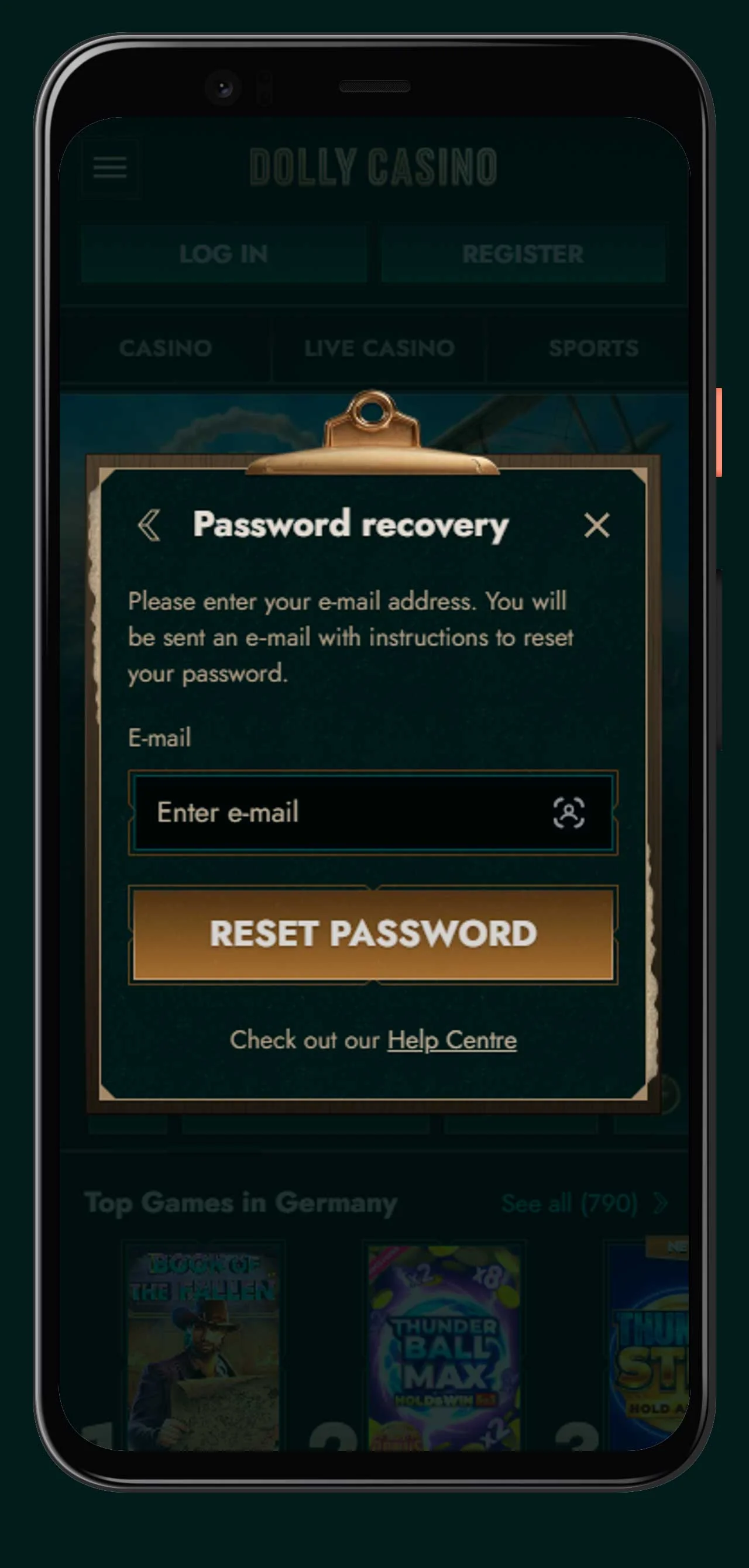 mobile forgot password dolly casino